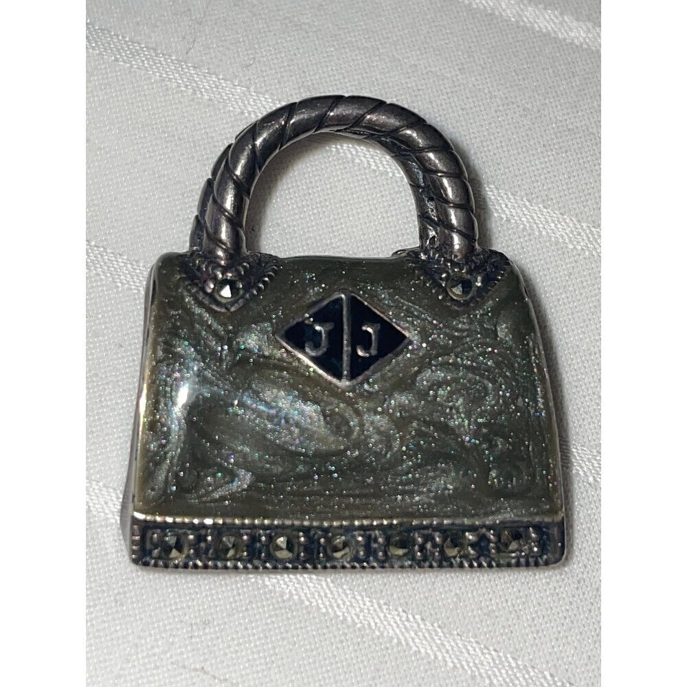 Vintage Judith Jack Marbled Enamel Marcasite Purse Brooch Pin